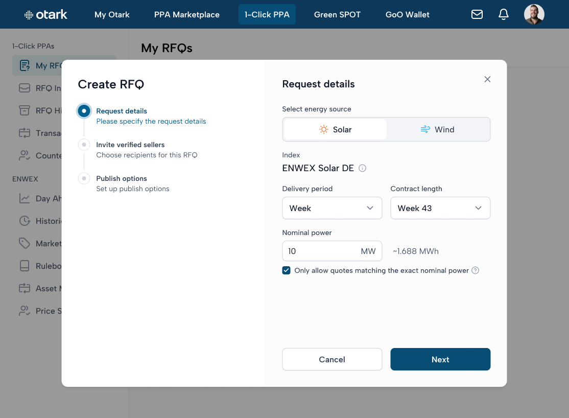 Create RFQ - Step 1